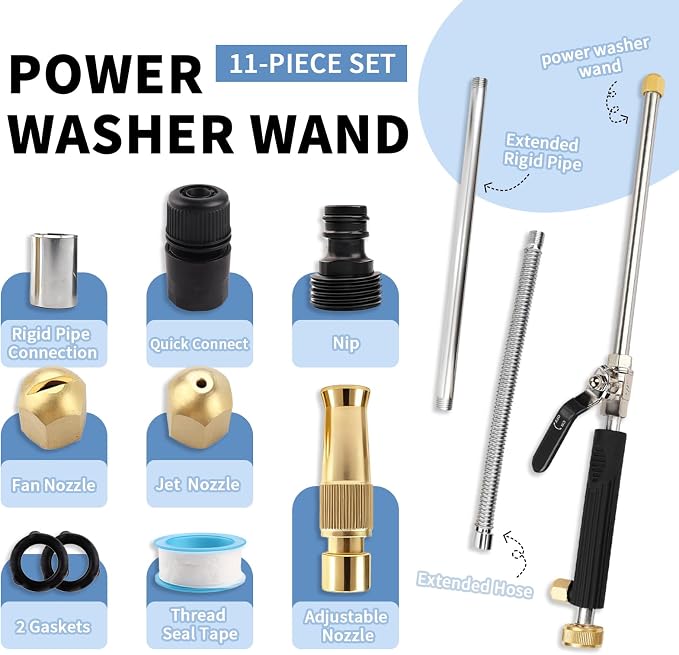 High Pressure Jet Hose Nozzle Attachment Wand, Black | Power Washer Hydro Nozzle, Wand Lance, For Gutter Patio Car Pet Window Glass, Extend