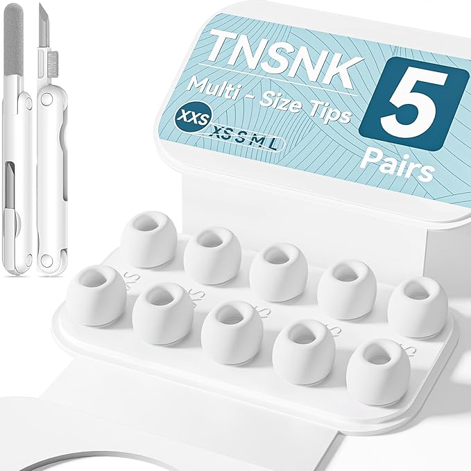 5 Pairs Replacement Ear Tips for AirPods Pro 3(White) | with Noise Reduction Hole,Built-in dust Guard Screen Silicone Ear Tips with Cleaning Pen - 5 Sizes(X-X-Small)