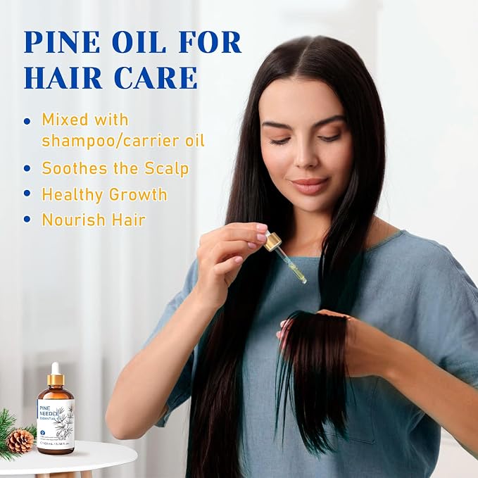 HIQILI Pine Needle Essential Oil for Skin, Candle Making, Cleaning Spray | Creating a fresh, woody scent for aromatherapy, DIY shampoo, soap, and beard care - 100ml / 3.38 fl oz