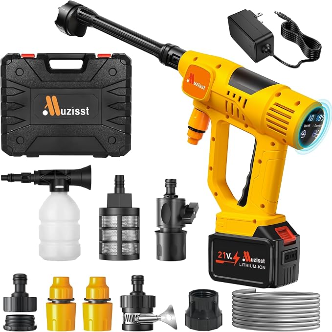 Cordless Portable Washer,1100PSI Cleaning Tool for Car/Patio/Garden | Draw Water From Bucket, Garden Hose or Fauce with 10-Speed Control, Battery Display and Adjustable 6-in-1 Spray Nozzle.