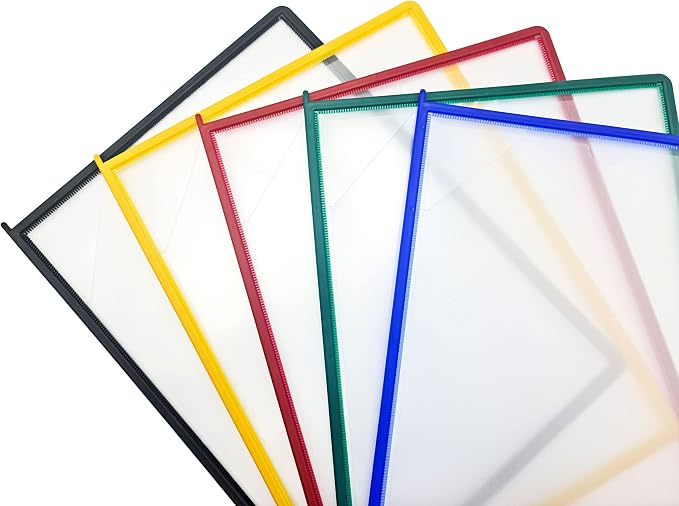 Tarifold Easy-Load Display Pockets, Letter Size, Assorted, 10 Pack | 10 polypropylene pockets, two-sided opening with corner closure, holds 20 letter-size sheets, for wall or desktop systems