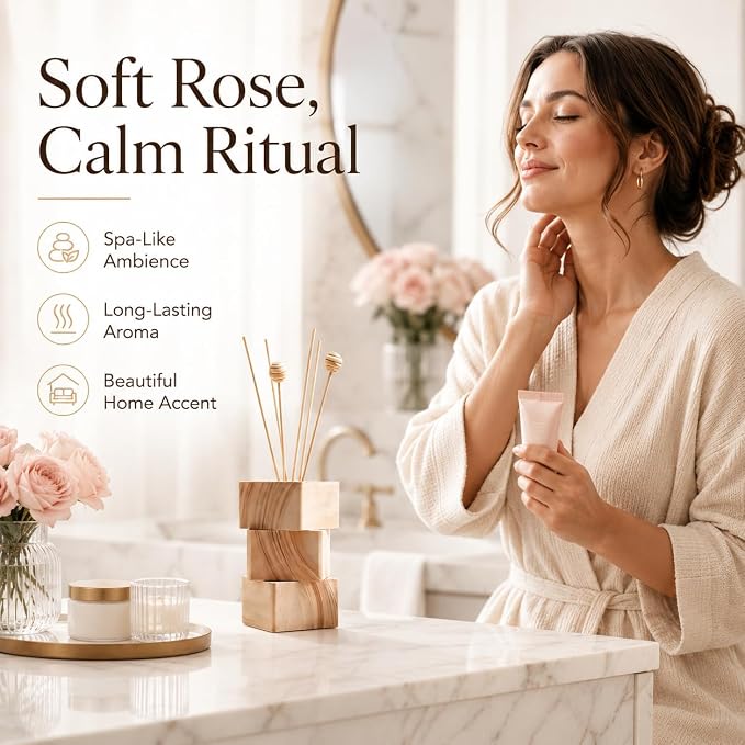 Oud Rose Reed Diffuser, 3.34 Fl Oz | Hotel-inspired Air Freshener with Long-lasting Fragrance for Home&Office;Gift-ready