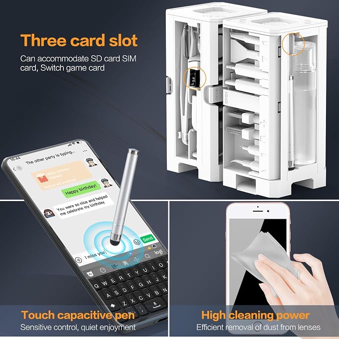 34-in-1 Multi-Purpose Cleaning Kit for Electronics Cell Phone USB C, White | Cleaning Kit for iphone Laptop Computer Monitor Lens Earbud, With Cleaning Putty, Microfiber Cloth, Compact Portable Design