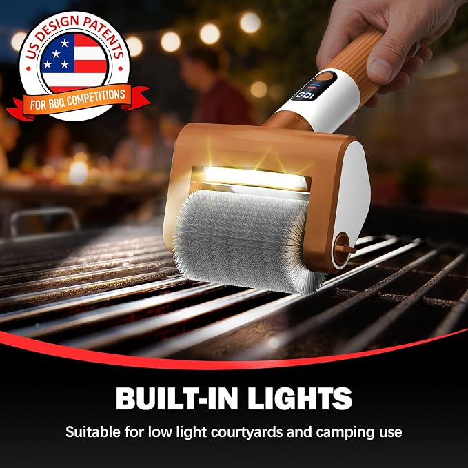 Electric Grill Brush, 2-Speed BBQ Grill Brush with LED Light/Screen Powerful Cleaning 800RPM/4000mAh/2 Brush Heads No Bristle Shedding Rechargeable Lightweight Grill Cleaner for Outdoor/Camping