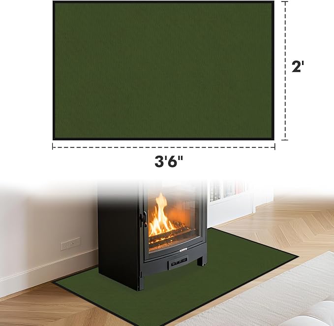 Hearth Rugs for Fireplaces Fire Resistant, 3'6'' x 2' x 0.04'', Green | 1800°F fireplace rugs fireproof, fiberglass fireplace mats fireproof protect floors carpets from sparks embers, easy to clean