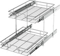 LOVMOR 2 Tier Individual Pull Out Cabinet Organizer 14" W x 21" D, Slide Out Kitchen Cabinet Storage Sliding Shelves