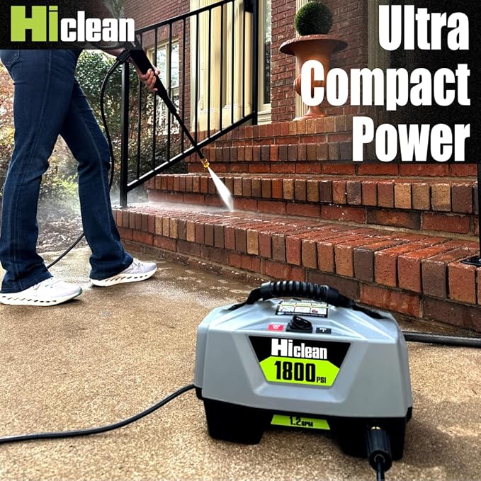 Hiclean Electric Pressure Washer 1800 PSI | Portable Power Washer, Compact Design, Foam Cannon, Turbo and Fan Nozzles, ETL Certified