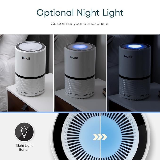 Levoit Air Purifier for Home Pets Bedroom, Air Purifiers Quiet Operation | High-Efficiency Filter for Smoke, Dust, Pollen, Odors in Office Nursery, Optional Night Light, AHAM VERIFIDE, LV-H132, White
