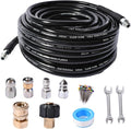 Sewer Jetter Kit for Pressure Washer 4000 PSI Drain Cleaner Hose 1/4 Female NPT,Button Nose,Pressure Washer Adapter,Button Hose Sewer Jetting Nozzle Pearl Corsage Pin Waterproof Tape with 2 Spanner