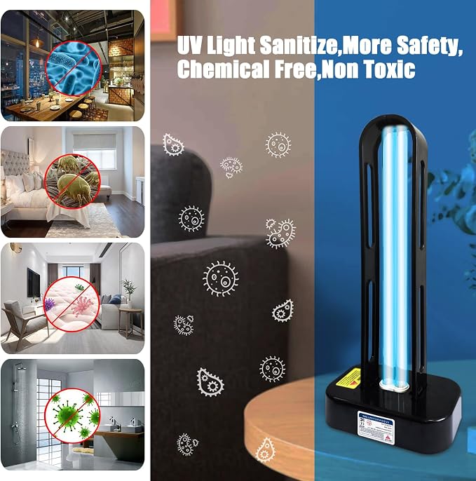 BAIMNOCM 2-Pack 38W Dual-Tube UV Lamp with Ozone & Ozone-Free Bulbs – Automatic Delay Start for Room, Basement, Office, Commercial Use