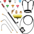 24 FT Telescoping Pressure Washer Wand - Gutter Cleaner Attachment with Power Washer Extension Wands, 7 Spray Nozzle Tips, 3 Hose Adapters, Brush and Support Belt