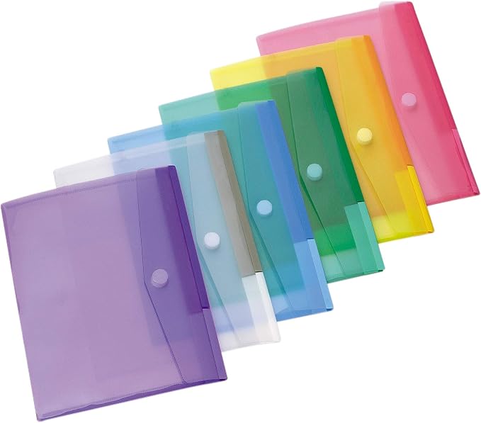 Tarifold A6 Document Holders with Hook-and-Loop Closure, 6 Pack | 6 polypropylene A6 holders, hook-and-loop closure, 6.25 x 4.5 inches, assorted colors, organizes small documents