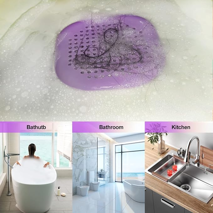 Bovinde Hair Drain Catcher,Square Cover for Shower 2 Pack (Purple) | Drainer Cover Silicone Hair Stopper with Suction Cups,Protector Accessories,Easy to Install Suit for Bathroom,Bathtub,Sink