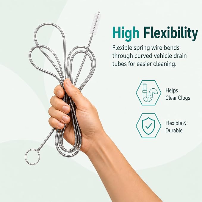 2 Pack 80 Inch Sunroof Drain Cleaning Tool, Flexible Stainless Steel Spring Wire with Soft Nylon Brush Tip for Car Sunroof Tubes, Windshield Holes, Refrigerator and AC Lines