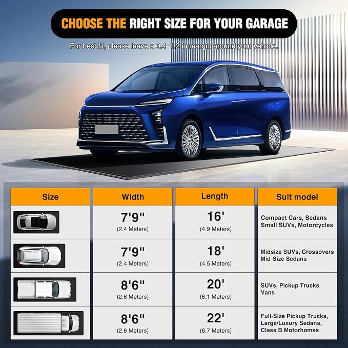 Nilight 8.6 x 22 FT Garage Floor Containment Mat with Edge for Under Car | Heavy Duty PVC, 1.4" Raised Edge, Waterproof, Easy to Clean, Include Squeegee, for Full Size Pickup Trucks SUVs Luxury Sedans