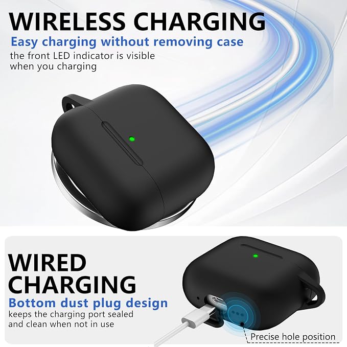 Ljusmicker for AirPods 4 Case 2024 with Cleaner Kit,Soft Silicone Protective Cover for Apple AirPods 4th Generation Cases for Women Men,for AirPod 4 Case Accessories with Keychain-Magnetic Black