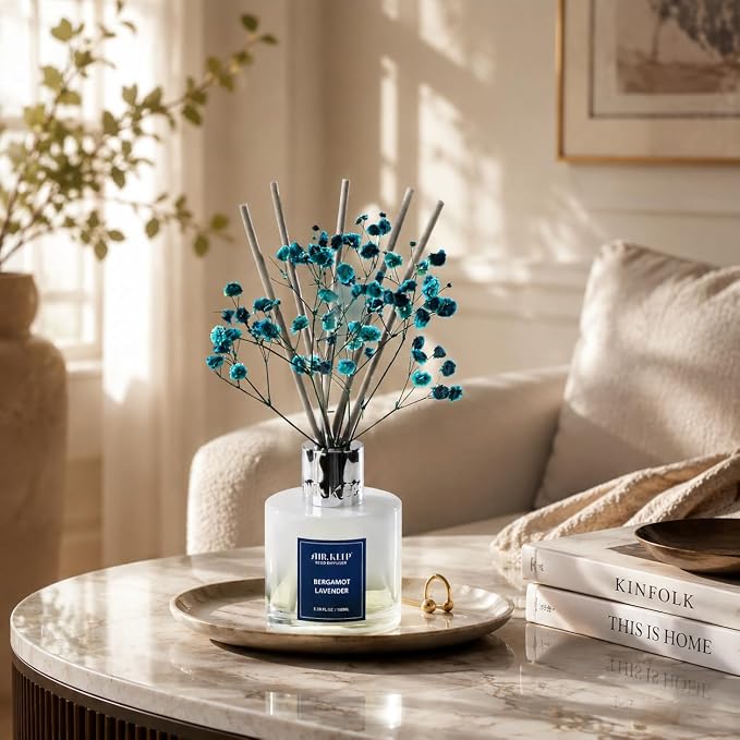 Reed Diffuser Set,3.38 fl oz (100 ml) - Bergamot Lavender Oil Diffusers with 8 Reed Sticks, Home Fragrance Reed Diffuser for Bathroom Shelf Decor