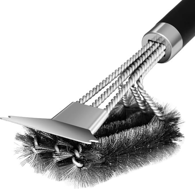 18'' BBQ Grill Cleaning Brush Scraper, 3 in 1 Barbecue Woven Wire Brush for Grill, Stainless Grill Grate Cleaner, for Weber Gas, Charcoal, Electrical, Infrared