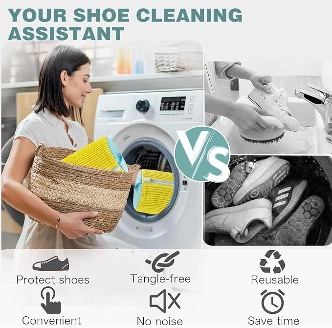 Shoe Washing Machine Bag,Laundry Shoe Bag for Washer and Dryer,Reusable Shoe Cleaning Bag for Sneakers,Tennis Shoes,With Self-locking Zipper, Microfiber Inside (Lite Yellow - 2 Pack)
