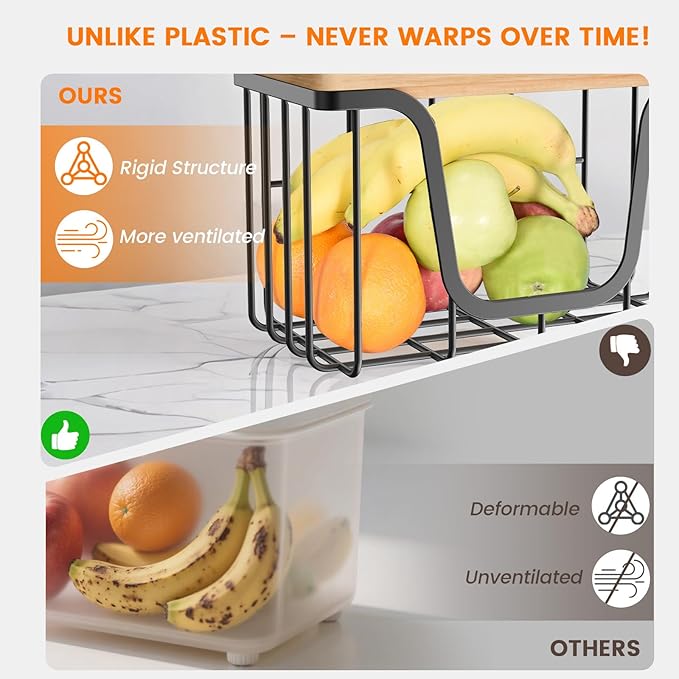 KONE Trash Bag Holder, 2 Pack Garbage Bag Dispenser, Storage Stackable Kitchen Organizer with Bamboo Top, Wall Mount Laundry Pantry Organization Black