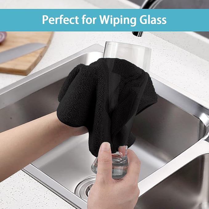 HOMEXCEL Microfiber Cleaning Cloth, Premium Microfiber Towels for Cars, Lint Free, Scratch-Free, Highly Absorbent, Reusable Cleaning Rags for Car, Household, Kitchen, Window(Black,100)