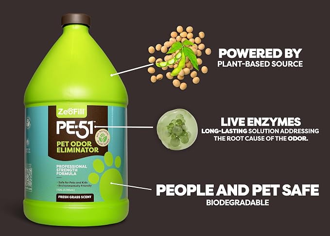 ZEOFILL PE-51 Pet Odor Eliminator - Outdoor Odor Eliminator for Pets, Cat Urine, Dog Pee, and Poop | Artificial Turf, Lawn, Yard, Decks & Patio Smell Remover | Natural Eco-Friendly Enzymes | 2 Gallon