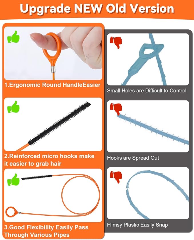 32 Inch Anti-Break Metal Snake Drain Hair Removal Tool (6PCS) | Nylon Coating Sink Snake, Drain Cleaner Hair Catcher Remover for Shower, Bathroom Sink Tub