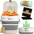 Collapsible Compost Bin Kitchen Counter Caddy - 1 Gallon Countertop Compost Bin with Lid Made of Wheat Straw - Odorless Kitchen Compost Bin Countertop with 20 Compost Bags and 2 Carbon Filters