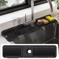 24 Inch Silicone Faucet Mat for Kitchen Sink Splash Guard - 7° Slope Water Draining Mat With Fasten Button for Bathroom Area (Black, 24''x5.5'')
