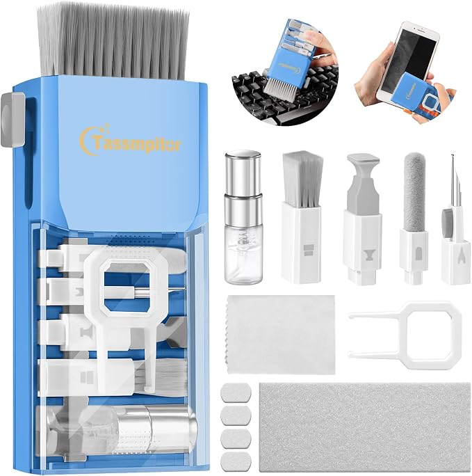 Keyboard Cleaning Kit, All-in-One Laptop & Computer Screen Cleaner, SkyBlue | Multi-function Electronic Cleaner, Soft Bristle Brush, Computer Screen-safe Spray, Compact, for MacBook, iPad, iPhone, earbud