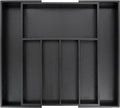 VaeFae Premium Bamboo Drawer Organizer, Expandable Silverware Drawer Organizer, Cutlery Tray with Dividers for Kitchen Utensils (Black, Large)