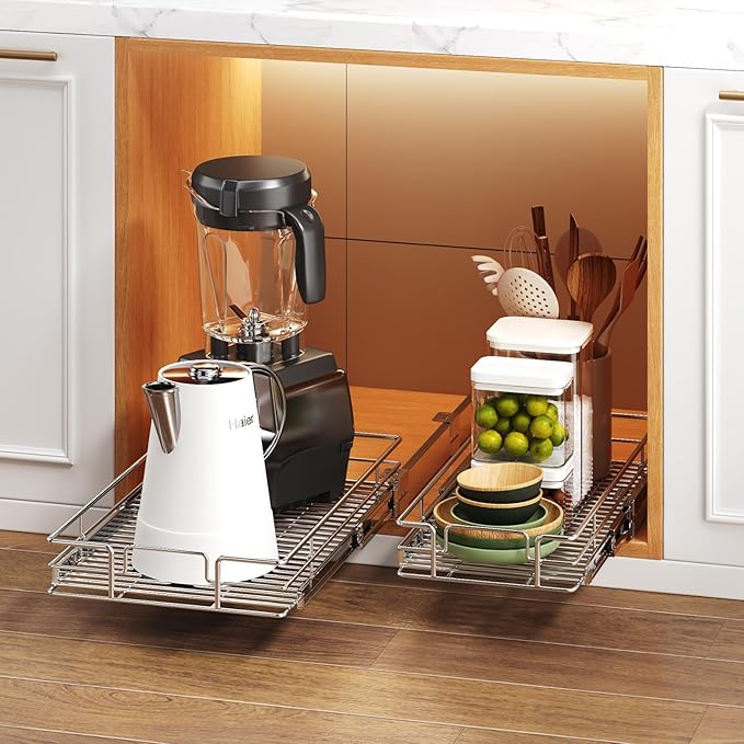 Pull Out Cabinet Organizer 7½" W x 21½" D, Heavy Duty Cabinet Pull Out Shelves, Slide Out Drawers Organization for Kitchen Cabinets Bathroom