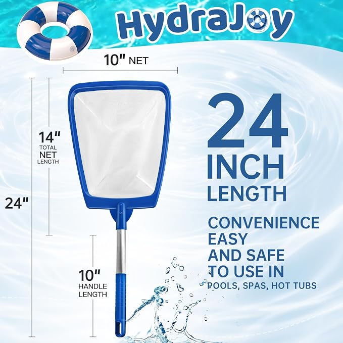 Pool Net, Professional Swimming Pool & Hot Tub Skimmer Net Accessories, Heavy Duty Pool Leaf Rake Cleaning Tool with Pole, Fine Nylon Mesh Bag Easy to Clean Bugs, Debris, Leaves (Blue&White