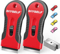 DIYSELF 2 Pack Razor Blade Scraper, Extra 10 PCS Mental Razor Blades Refills, High-Efficiency Razor Scraper, Razor Blade Scraper Tool for Cleaning, Durable Glass Scraper for Cooktop, Kitchen, Oven