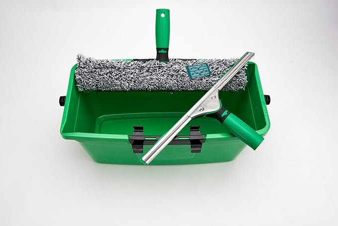 Unger Window Cleaning Kit 3-in-1: 14-in. Squeegee, Washer, Bucket | Complete glass cleaning system; WNK13; includes microfiber washer with T-bar handle & 3-gallon bucket