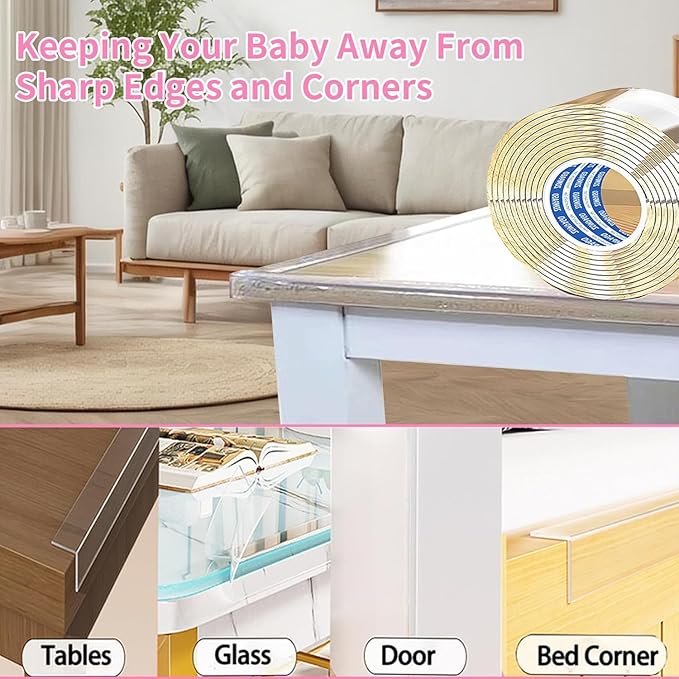 Clear Soft Corner Protectors for Furniture Strip,2in x13FT,2 Rolls,Sharp Edge & Table Bumper,Window Edge,Wall Protector, Soft Corner Guards Safe for Proof,Table Corner Protectors in Family