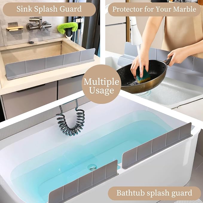 23" Ultra Silicone Sink Splash Guard Released in 2025/Dec,Self-Draining Water Splash Guard for Kitchen Sink,Bathroom and Island,with 3.5" High Splash Guard & 7 Strong Suction Cup (Grey)