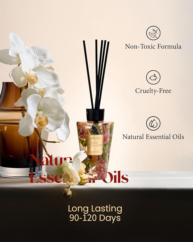 M&SENSE Reed Diffuser Set, Peony Blush Sude, 8.79 oz Natural Essential Oil | Non-Toxic Organic, Long-Lasting Fragrance, Ideal for Living Room, Bedroom, Gifts for Women