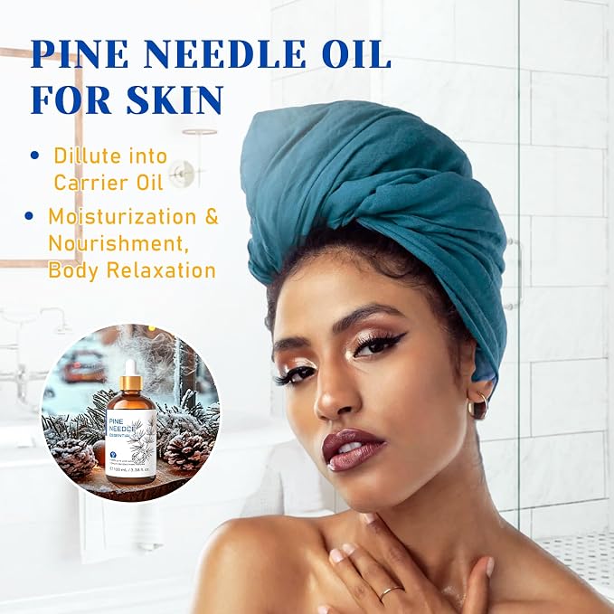 HIQILI Pine Needle Essential Oil for Skin, Candle Making, Cleaning Spray | Creating a fresh, woody scent for aromatherapy, DIY shampoo, soap, and beard care - 100ml / 3.38 fl oz