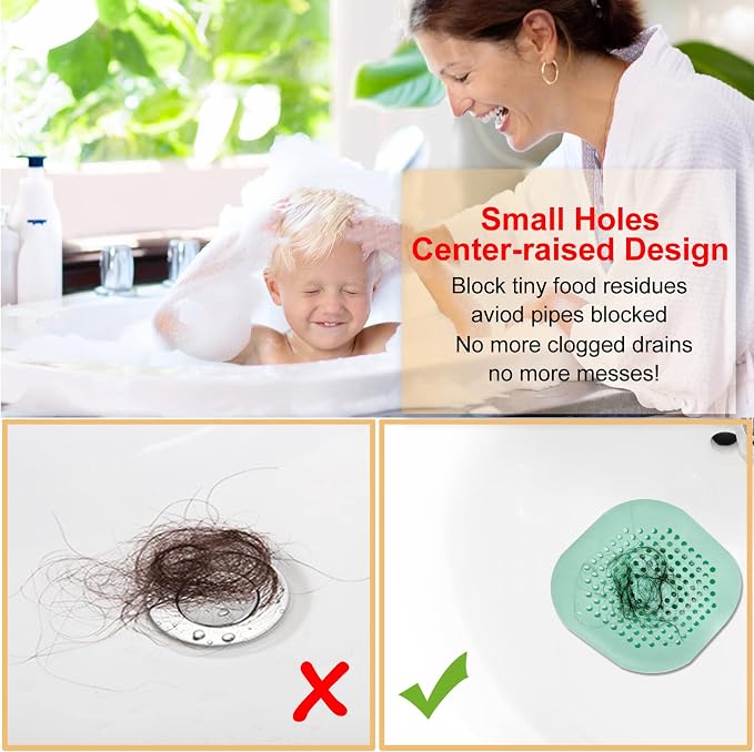 Bovinde Hair Drain Catcher,Square Cover for Shower 2 Pack (Green) | Drainer Cover Silicone Hair Stopper with Suction Cups,Protector Accessories,Easy to Install Suit for Bathroom,Bathtub,Sink