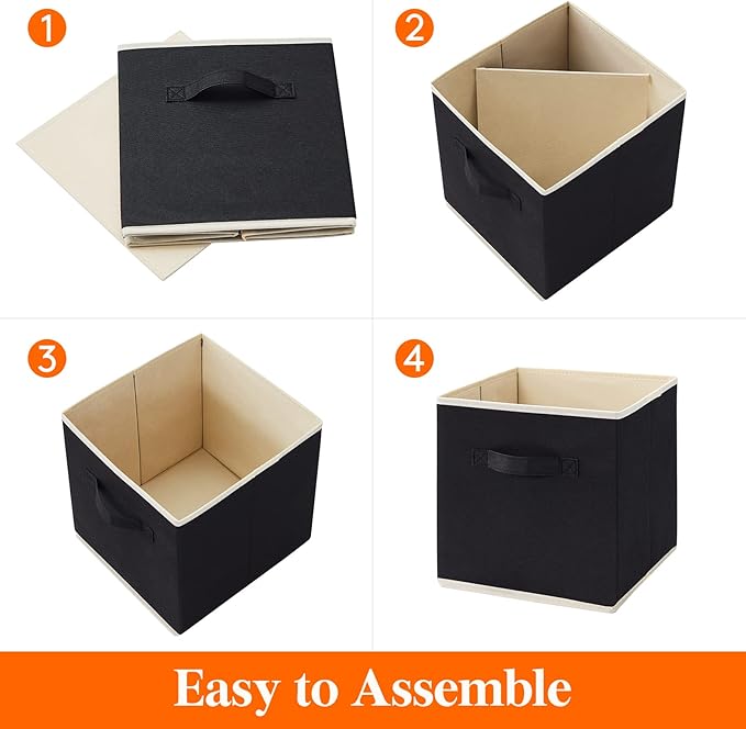 Lifewit Collapsible Fabric Storage Cubes Bins Set 11 Inch, Foldable Cubby Organizers Boxes, 6 Pack Organizing Baskets for Shelf, Closet, Utility Room, Storage Room, 18L Black