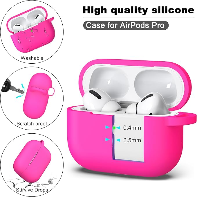 for AirPods Pro 2 Case, Soft Silicone Protective Cover with Keychain and Cleaning Pen, Compatible with AirPods Pro 2nd/1st Generation, Supports Wireless Charging, Rose Pink