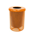 Coated Outdoor Furniture 32-Gallon Heavy-Duty Punched Steel Round Trash Receptacle, Commercial Outdoor Waste Bin with Liner & Black Flat Top Lid – Made in America (Textured Orange)