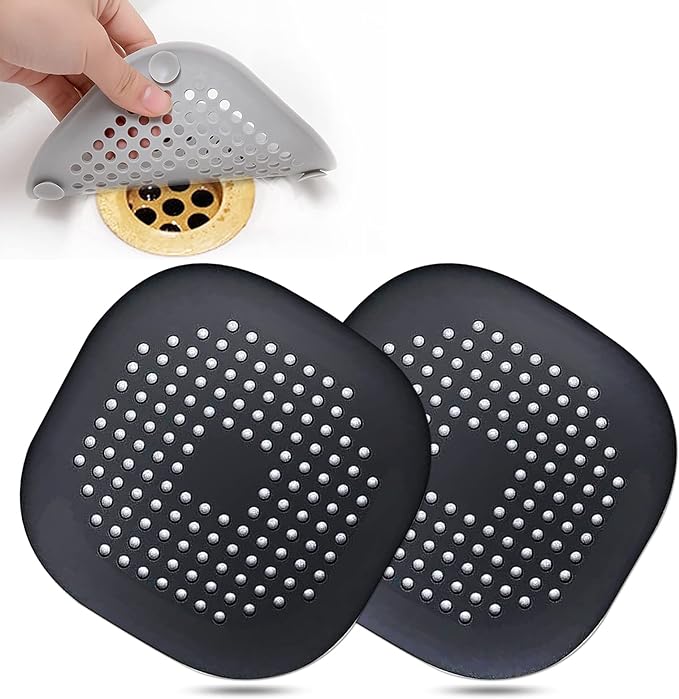 Bovinde Hair Drain Catcher,Square Cover for Shower 2 Pack (Black) | Drainer Cover Silicone Hair Stopper with Suction Cups,Protector Accessories,Easy to Install Suit for Bathroom,Bathtub,Sink