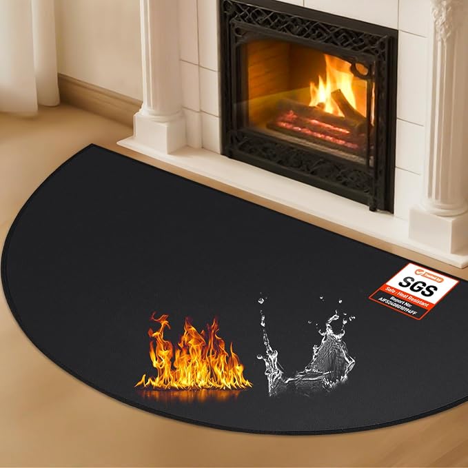 TOHONFOO Fireplace Mat for Home Protection, 3'11.2" x 2'7.5"x 0.04'', Black | 1800°F fireplace rugs fireproof, fiberglass hearth rugs for fireplaces fire resistant protect against embers, easy to clean