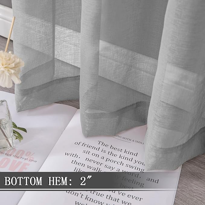 Tollpiz Sheer Curtain Linen Textured Living Room Curtains Sheer Light Filtering Rod Pocket Voile Curtain for Bedroom, 54 x 72 inches Long, Silver Grey, Set of 2 Panels