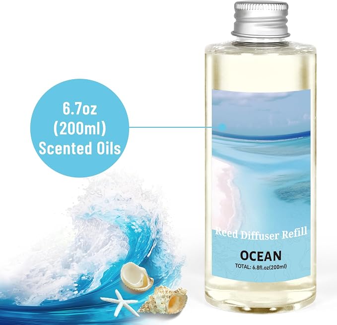 STRN Ocean Reed Diffuser Oil Refill, Scented Diffuser with Stick 200ML | Summer Long-Lasting Fragrance for Living Room, Bedroom, Office, Home Décor