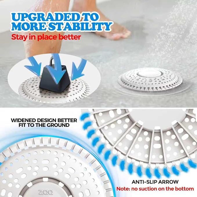 zaa Shower Drain Hair Catcher, Upgraded 2 Pack Premium Silicone Drain Protector & Shower Drain Cover for Regular Floor Drains of Shower Room, Bathroom, White