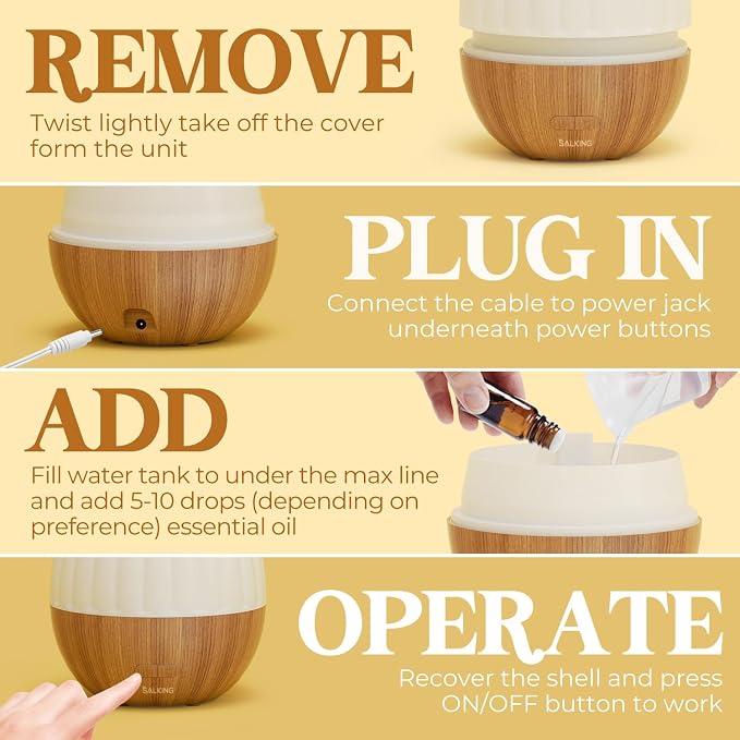 SALKING Essential Oil Diffuser for Home, 300ml Aromatherapy Diffuser Quiet | Ultrasonic Diffusers for Essential Oils, 8 Color LED Lights, Cool Mist Humidifier, Auto Shut-Off, Large Room, Bedroom, Office