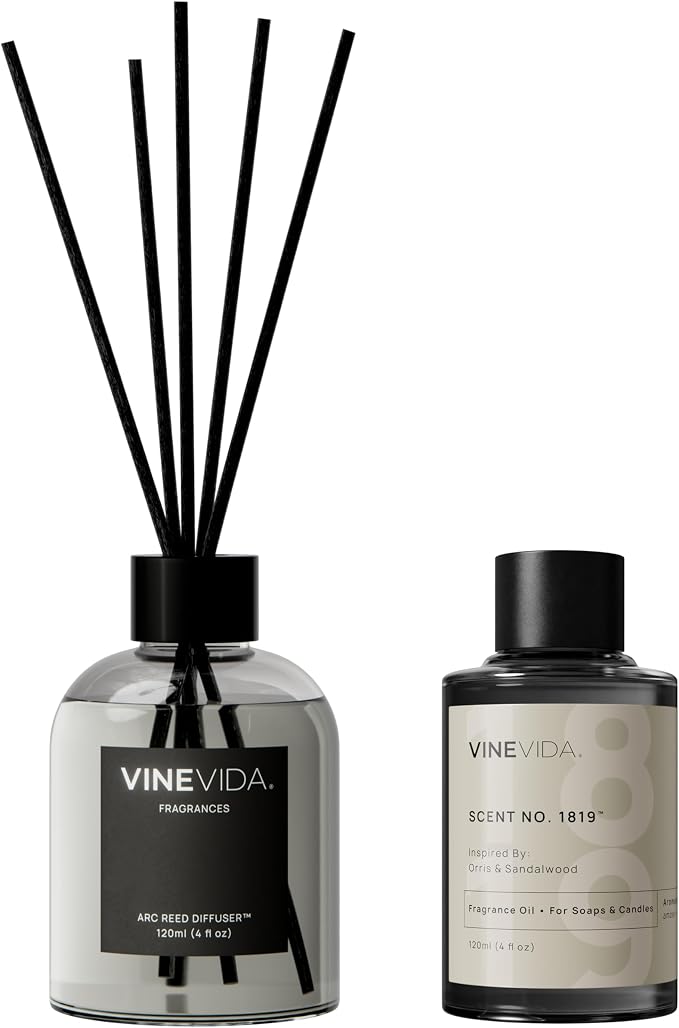 VINEVIDA Reed Diffuser Orris & Sandalwood | Diffuser Reed for Home & Bathroom | Long-Lasting Scent Sticks Set | Oil Stick Diffuser | Bathroom Scent